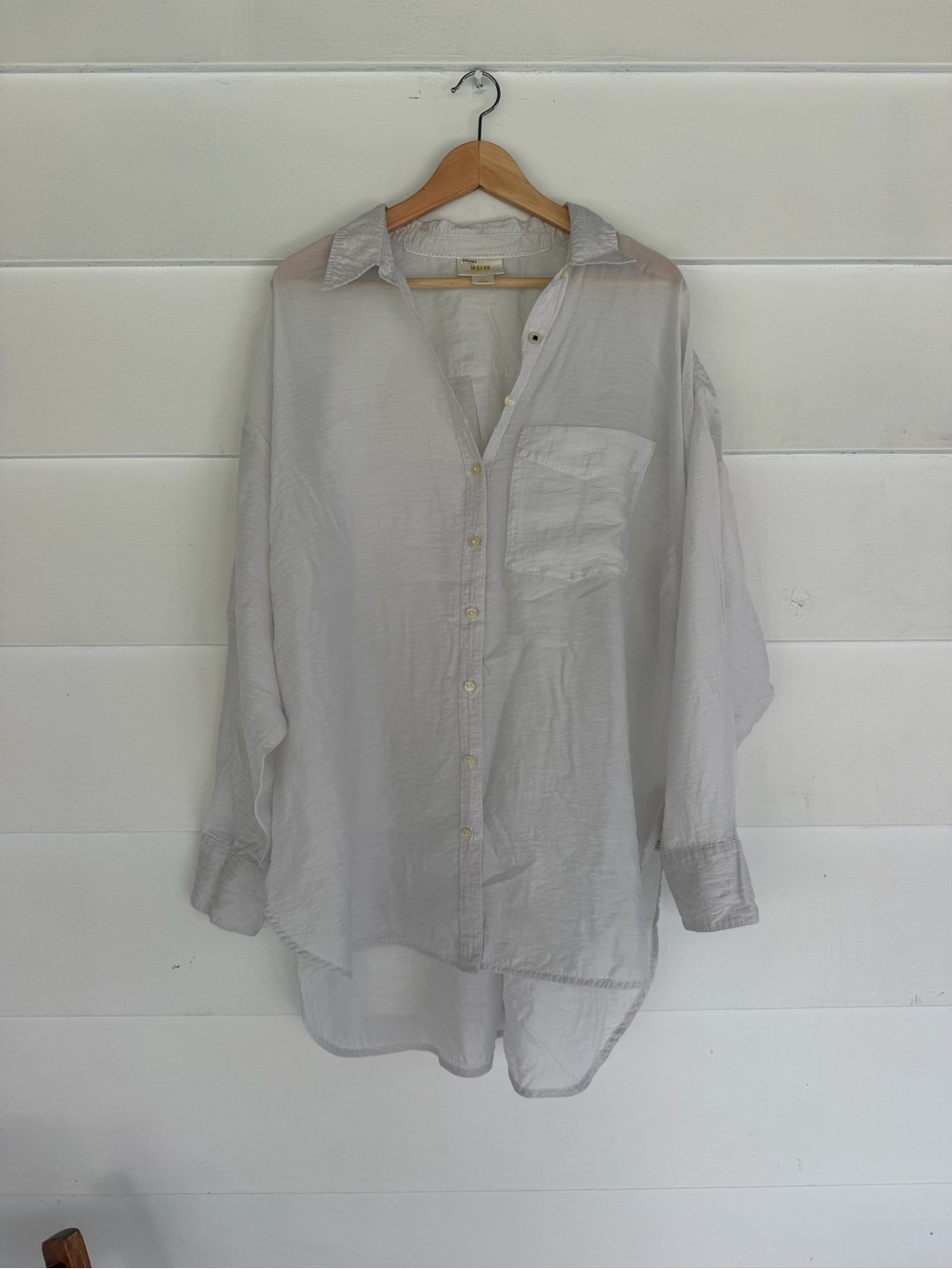 Anthropologie Light Gray Sheer Button-Down Shirt